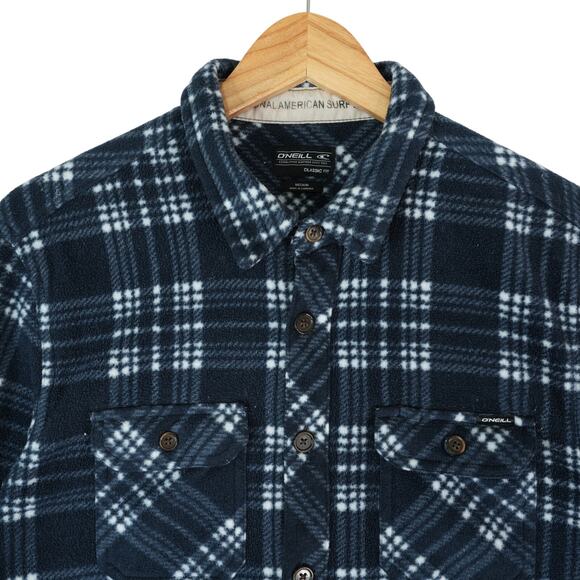 O'Neill Shirt Mens Medium Classic Fit Blue Plaid Fleece Long Sleeve Button Up - Picture 1 of 10